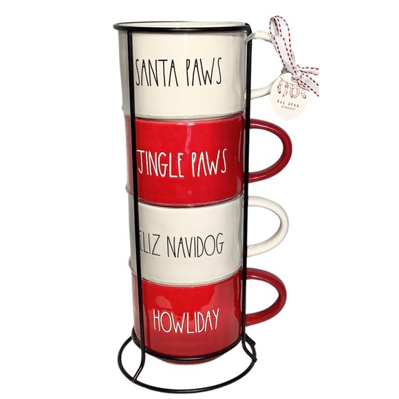 NWT Rae Dunn Christmas Dog Paw Stacked Mug Gift Set - Picture 1 of 5